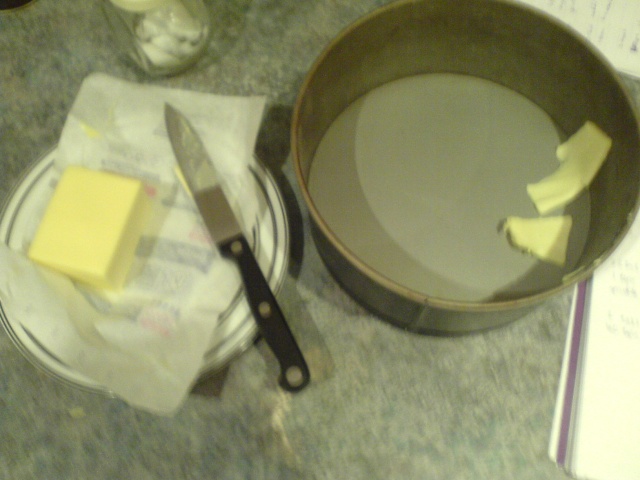 Butter and greased pan